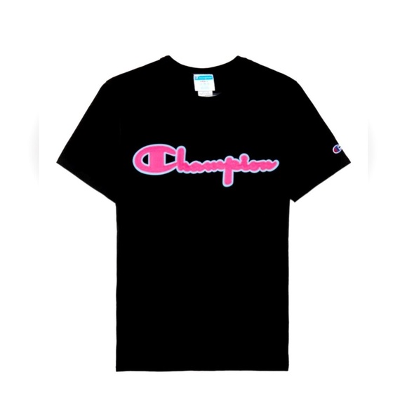 NWOT/ Champion  Heritage Chainstitch Logo T-Shirt/black, pink, baby blue script - Picture 3 of 4